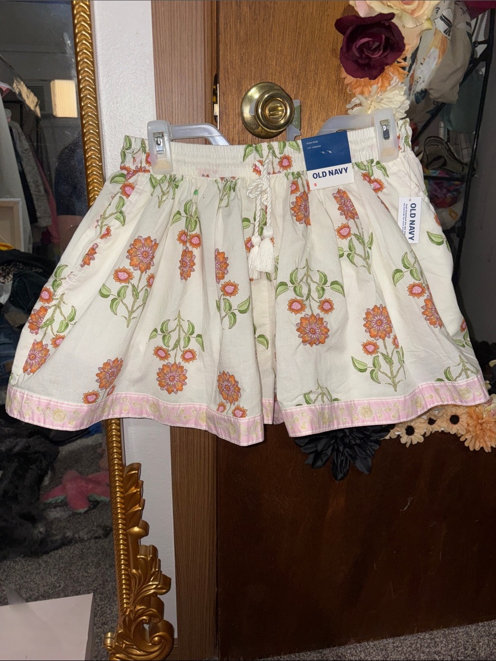 Old Navy Cream Floral shorts with Pink Trim